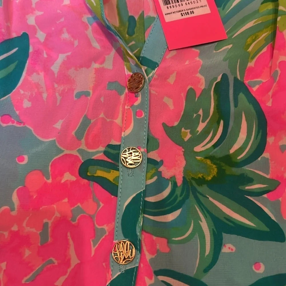 Lilly Pulitzer ELSA 100% Silk Top Pineapple Shake size Medium NWT - Picture 5 of 8